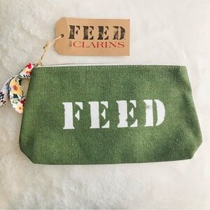 NWT Clarins Feed Bag pouch green white makeup travel purse